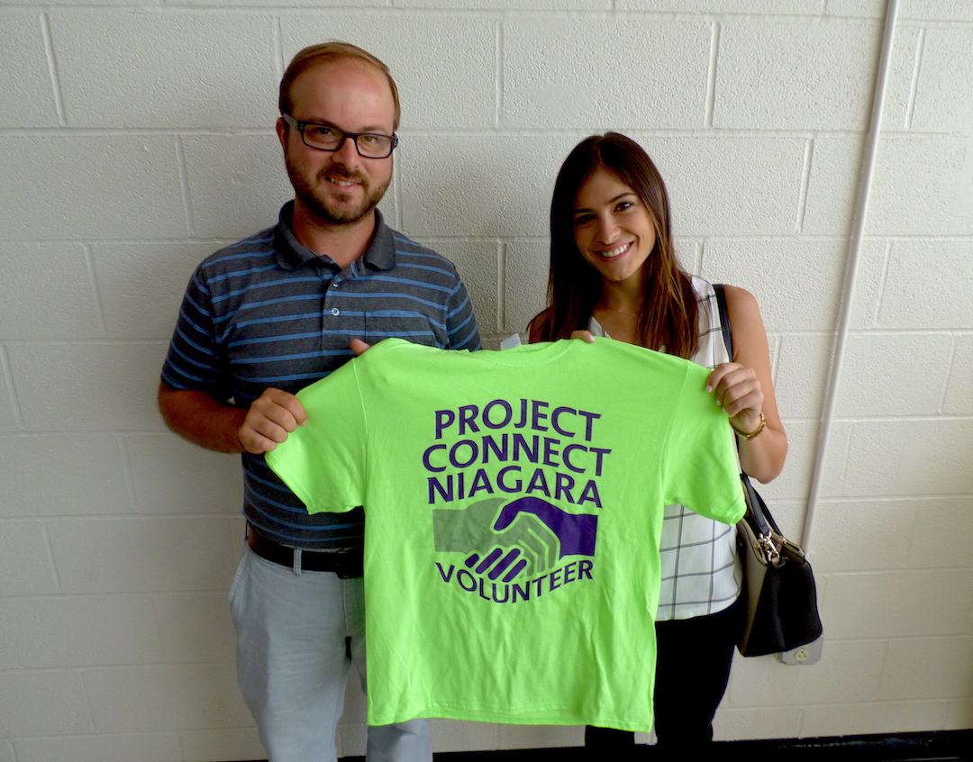 Project Connect Niagara volunteers: Niagara University/Levesque Institute IMPACT/ReNU Director Tom Lowe and Francesca Catanese of Community Missions of Niagara Frontier.